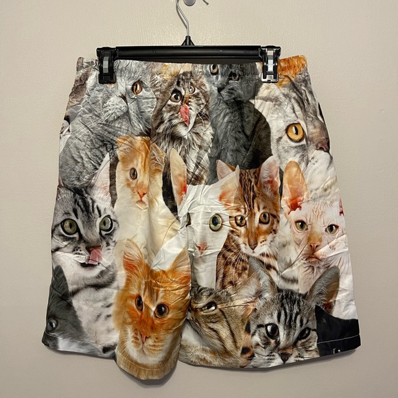 All Over Cat Print Drawstring Shorts - Picture 2 of 6